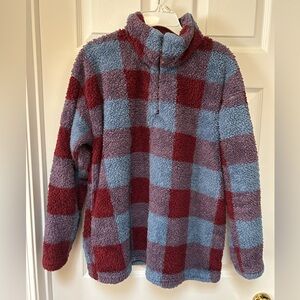 Eddie Bauer Red and Blue Sherpa Pullover